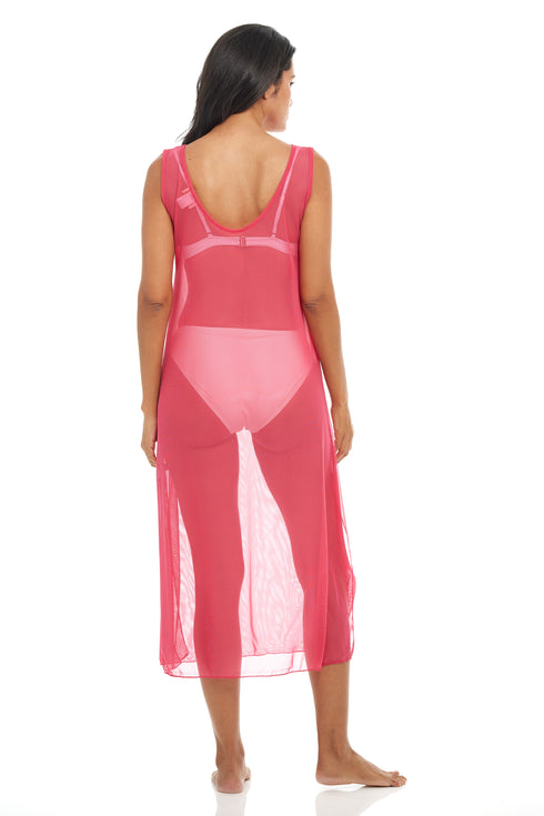 SOLID LONG DRESS - POWER MESH PRINT